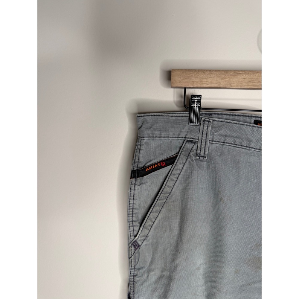 Ariat Work M4 Low Rise Boot Cut Grey Canvas Pants Distressed Faded Mens 34X30 - Picture 5 of 13